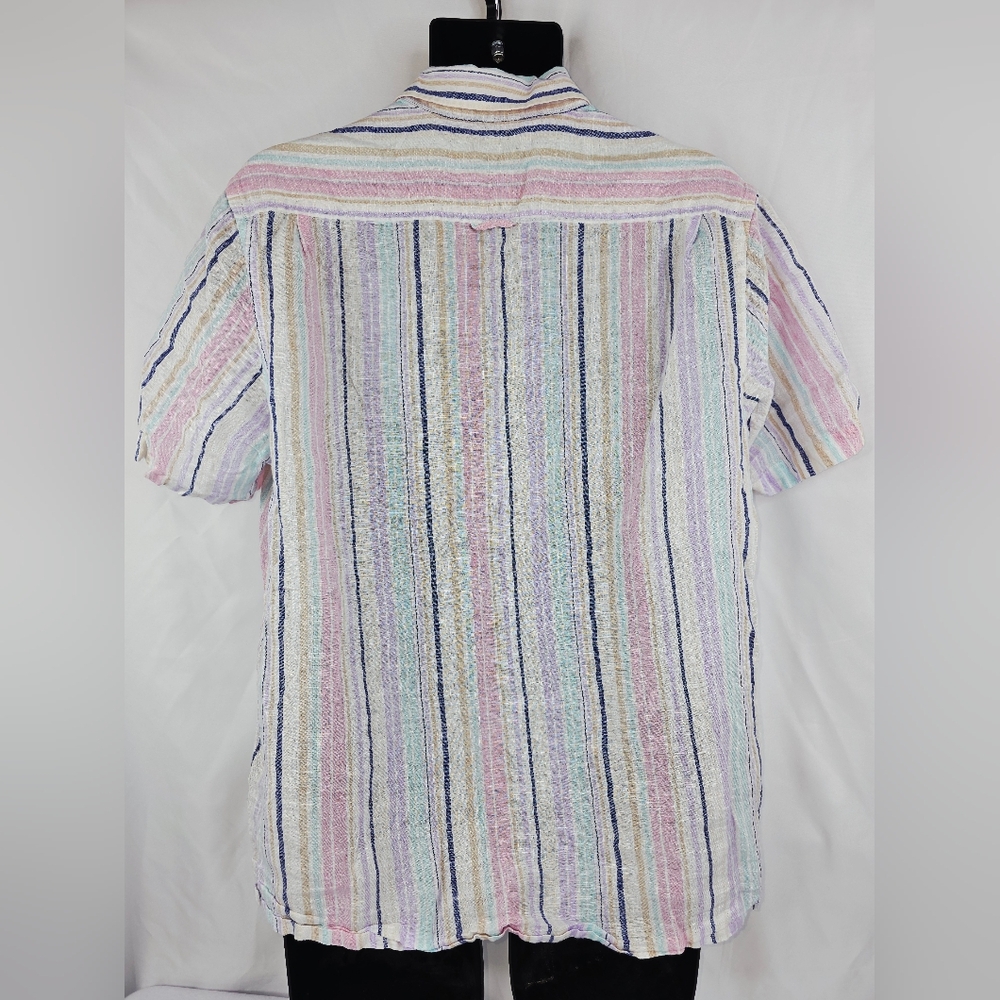 Club Room Luxury Men's Button Front Stripe Linen Shirt Pastel Size Large X-1561 - Picture 2 of 7